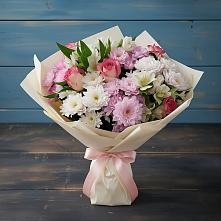 Букет цветов из:  Хризантемы, Альстромерии и Розы в Новой Трехгорке